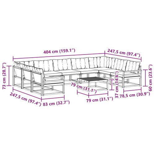 Комплект дивани за открито 10 pcs Естествено и светло сиво