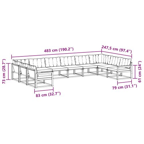 Комплект дивани за открито 10 pcs Натурален и Крема