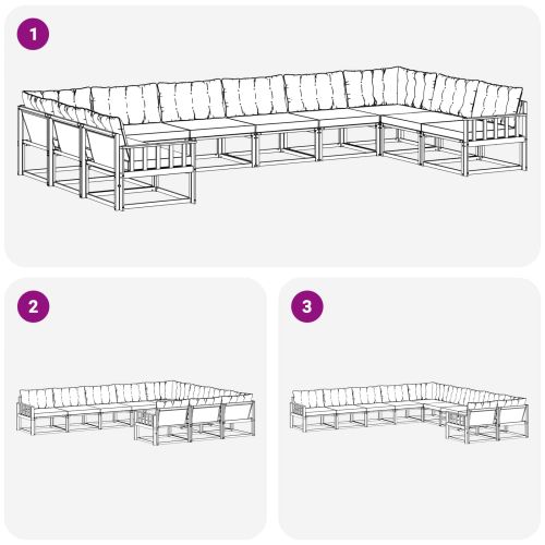Комплект дивани за открито 10 pcs Натурален и Крема