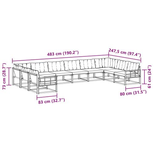 Комплект дивани за открито 10 pcs Естествено и светло сиво