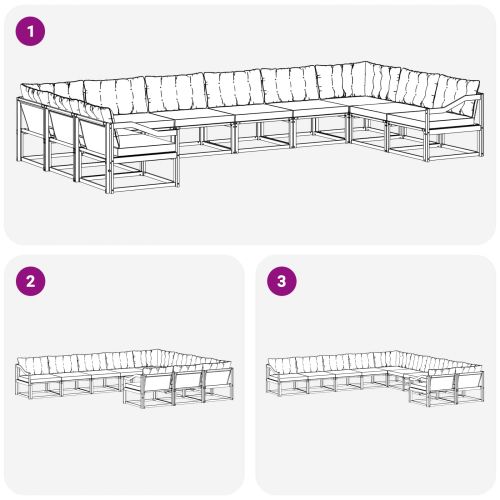 Комплект дивани за открито 10 pcs Натурален и Крема