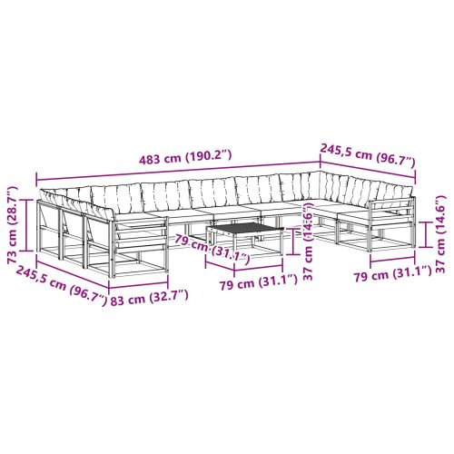 Комплект дивани за открито 11 pcs Естествено и черно