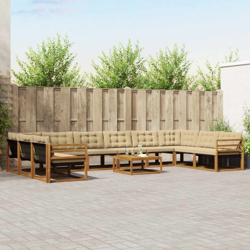 Комплект дивани за открито 11 pcs Натурален и Бежов