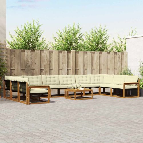 Комплект дивани за открито 11 pcs Натурален и Крема