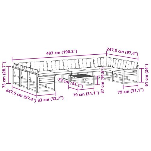 Комплект дивани за открито 11 pcs Естествено и черно