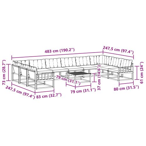 Комплект дивани за открито 11 pcs Естествено и черно