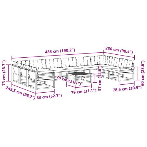 Комплект дивани за открито 11 pcs Естествено и светло сиво