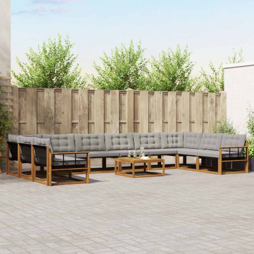 Комплект дивани за открито 11 pcs Естествено и светло сиво