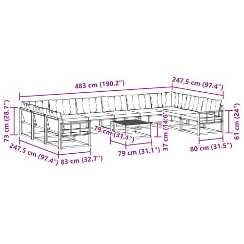 Комплект дивани за открито 11 pcs Естествено и черно