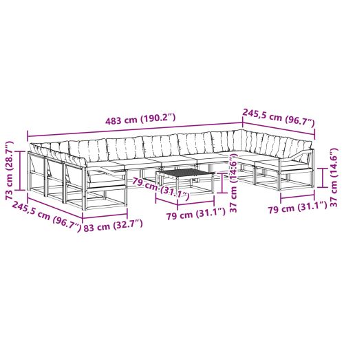 Комплект дивани за открито 11 pcs Естествено и черно
