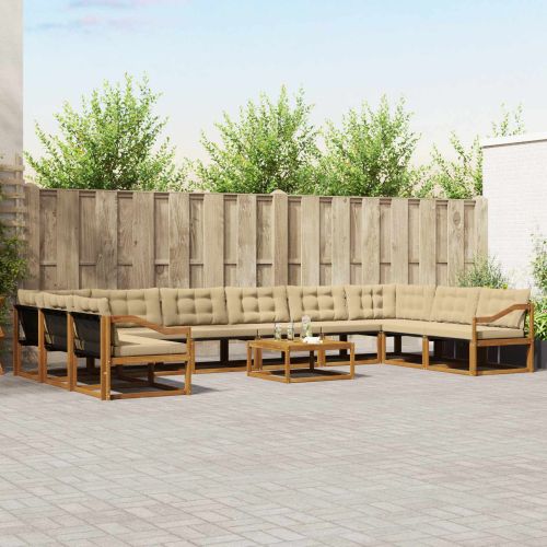 Комплект дивани за открито 11 pcs Натурален и Бежов