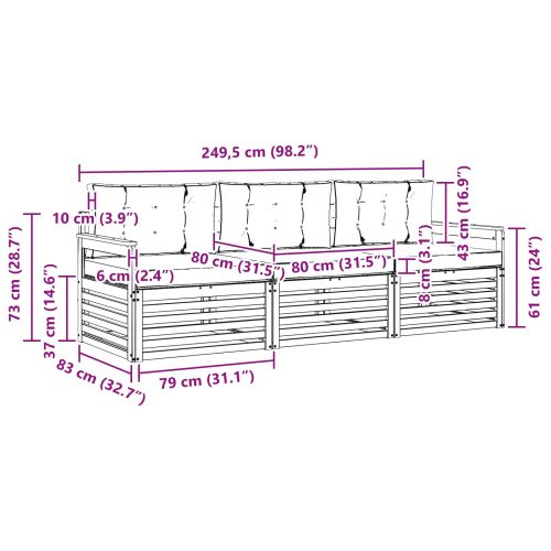 Комплект дивани за открито 3 pcs Натурален и Крема