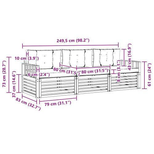 Комплект дивани за открито 3 pcs Натурален и Крема