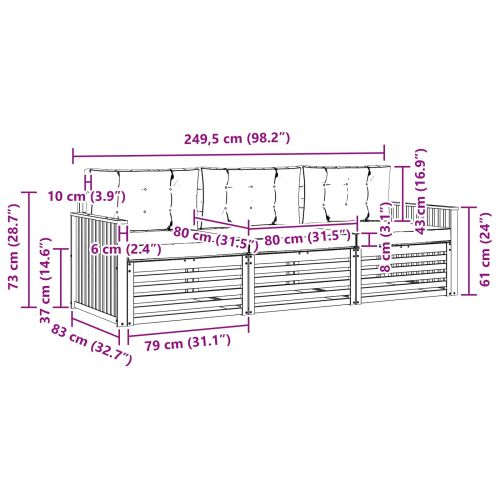 Комплект дивани за открито 3 pcs Натурален и Крема