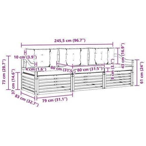 Комплект дивани за открито 3 pcs Натурален и Крема