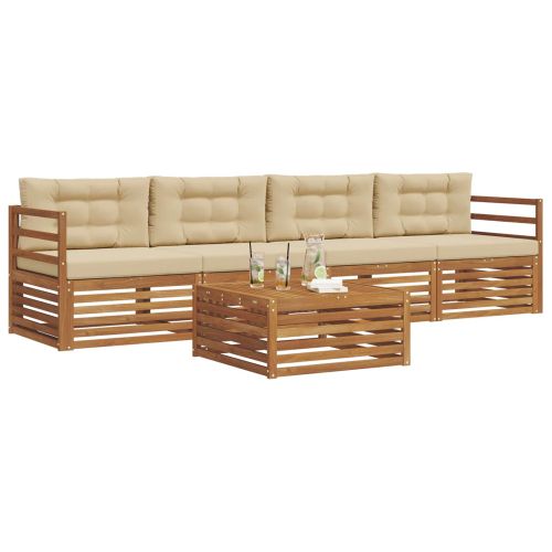 Комплект дивани за открито 5 pcs Натурален и Бежов