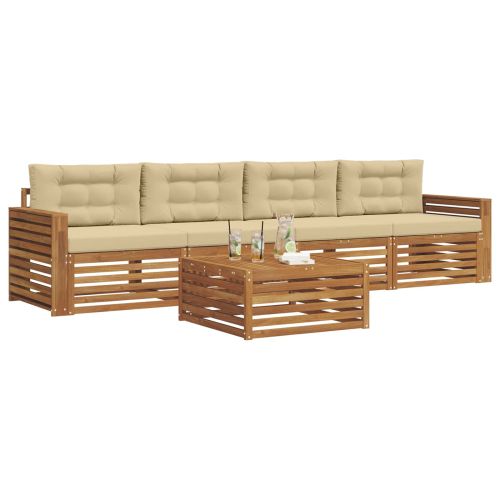 Комплект дивани за открито 5 pcs Натурален и Бежов