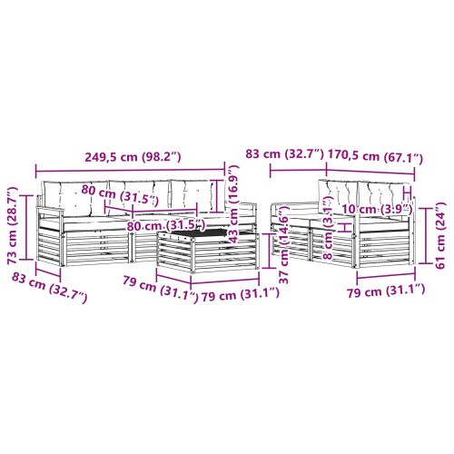 Комплект дивани за открито 6 pcs Натурален и Крема