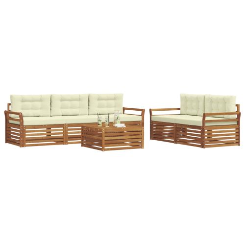 Комплект дивани за открито 6 pcs Натурален и Крема