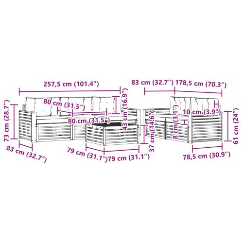 Комплект дивани за открито 6 pcs Натурален и Крема