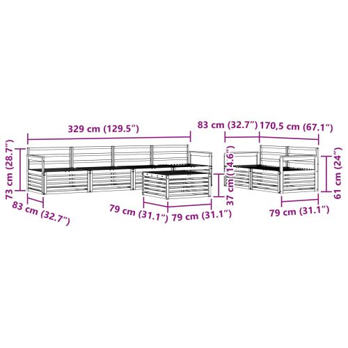Комплект дивани за открито 7 pcs Естествен