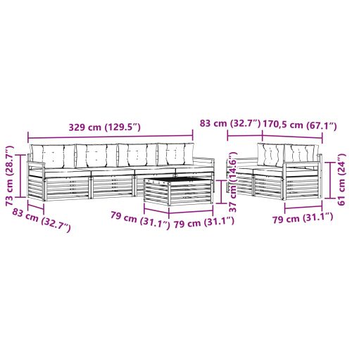 Комплект дивани за открито 7 pcs Натурален и Крема