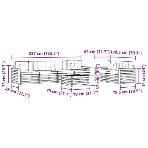 Комплект дивани за открито 7 pcs Натурален и Крема