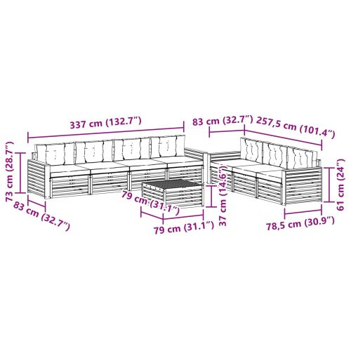 Комплект дивани за открито 8 pcs Натурален и Бежов