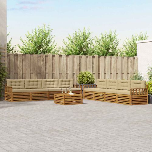 Комплект дивани за открито 9 pcs Натурален и Бежов