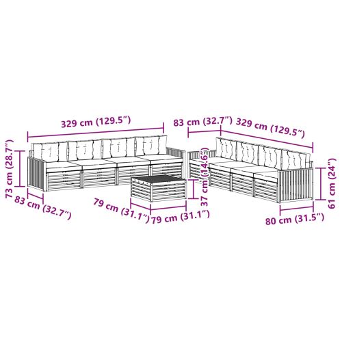 Комплект дивани за открито 9 pcs Натурален и Крема