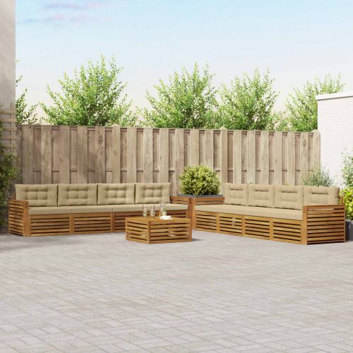 Комплект дивани за открито 9 pcs Натурален и Бежов