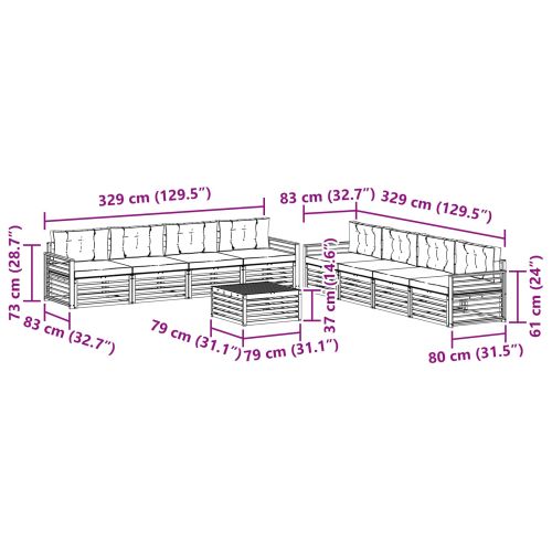 Комплект дивани за открито 9 pcs Естествено и светло сиво