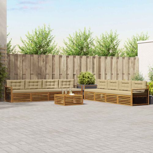 Комплект дивани за открито 9 pcs Натурален и Бежов