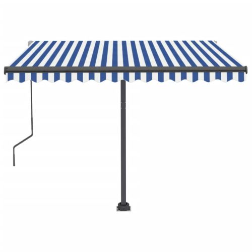 Автоматичен сенник LED и сензор за вятър 350x250 см синьо/бяло