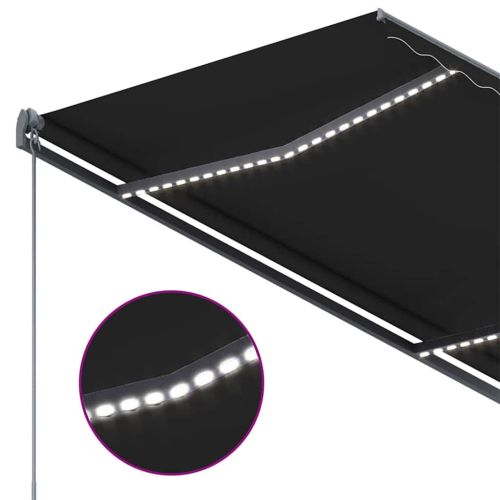 Автоматичен сенник, LED и сензор за вятър, 350x250 см, антрацит