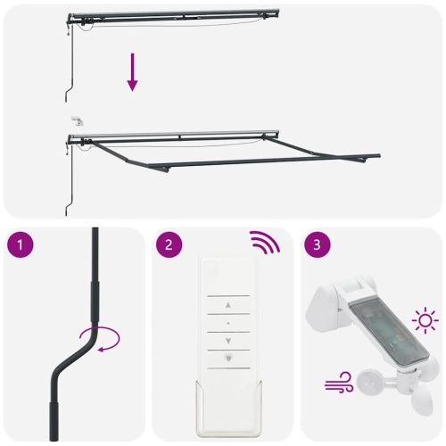 Автоматично прибираща се тента с LED, бордо, 300x250 см