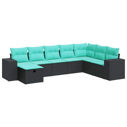 Градински комплект диван с възглавници 8 части черен полиратан