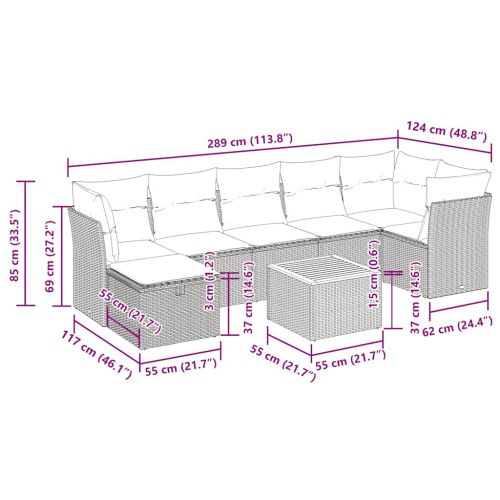 Градински комплект диван с възглавници 8 части черен полиратан