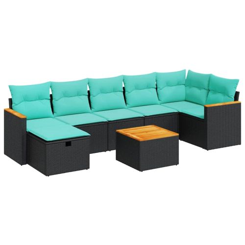 Градински комплект диван с възглавници 8 части черен полиратан