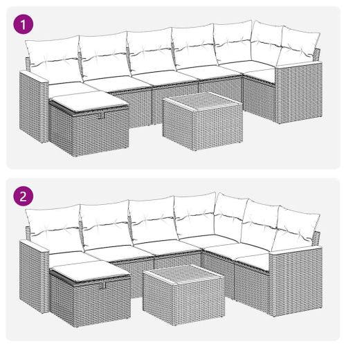 Градински комплект диван с възглавници 8 части черен полиратан