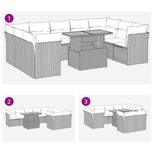 Градински комплект диван с възглавници 10 части черен полиратан