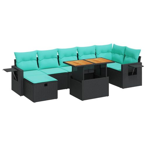 Градински диван с възглавници, 8 части, сив полиратан, акация