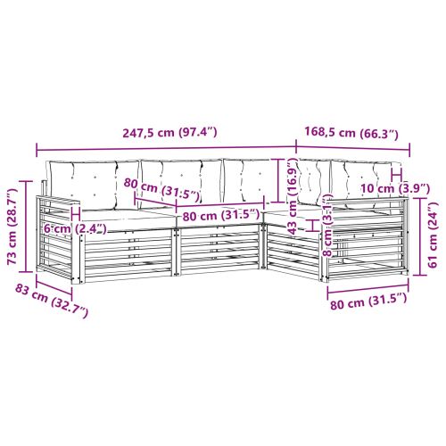 Комплект дивани за открито 4 pcs Натурален и Крема