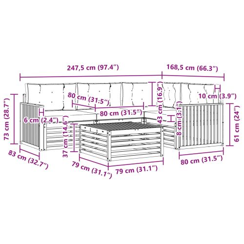 Комплект дивани за открито 5 pcs Натурален и Крема