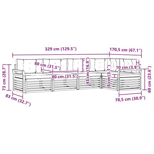 Комплект дивани за открито 5 pcs Натурален и Крема