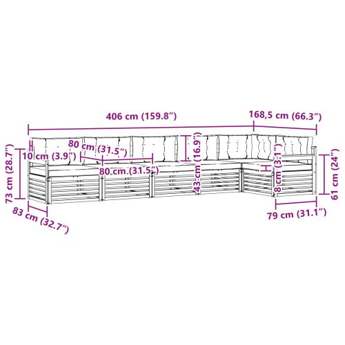 Комплект дивани за открито 6 pcs Натурален и Крема