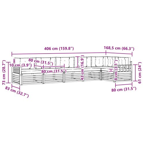 Комплект дивани за открито 6 pcs Натурален и Крема