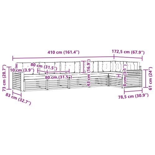 Комплект дивани за открито 6 pcs Натурален и Крема