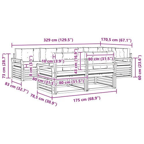 Комплект дивани за открито 7 pcs Натурален и Крема