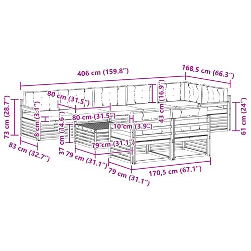 Комплект дивани за открито 9 pcs Натурален и Крема